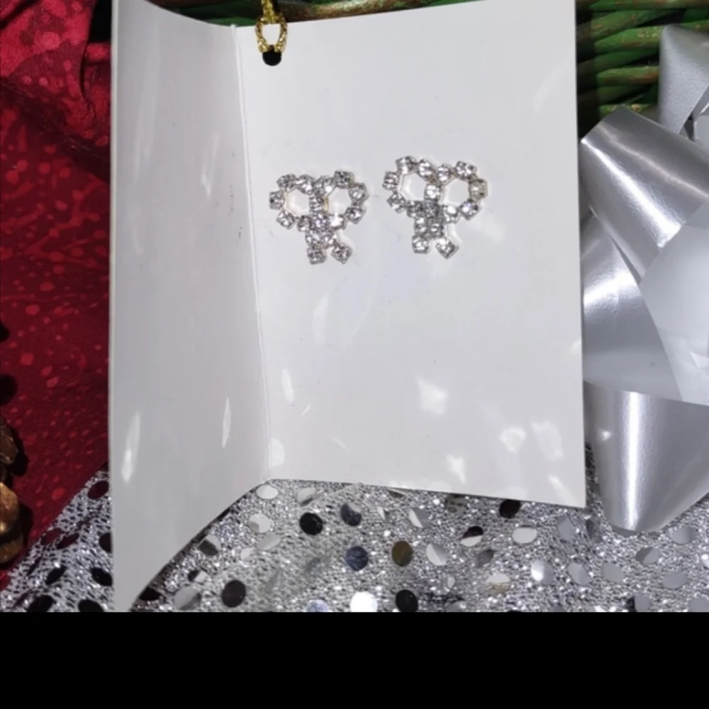Lot: Stick-on Rhinestone Designs Body Jewels + Crystal Bow Earrings